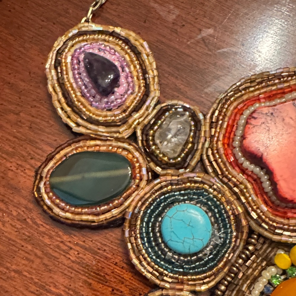 Bohemian Multicolor Beaded Bib Necklace by Natasha - Picture 6 of 13